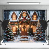 Lofaris Schneebedeckt Haus Kiefer Blätter Bäume Weihnachten Hintergrund